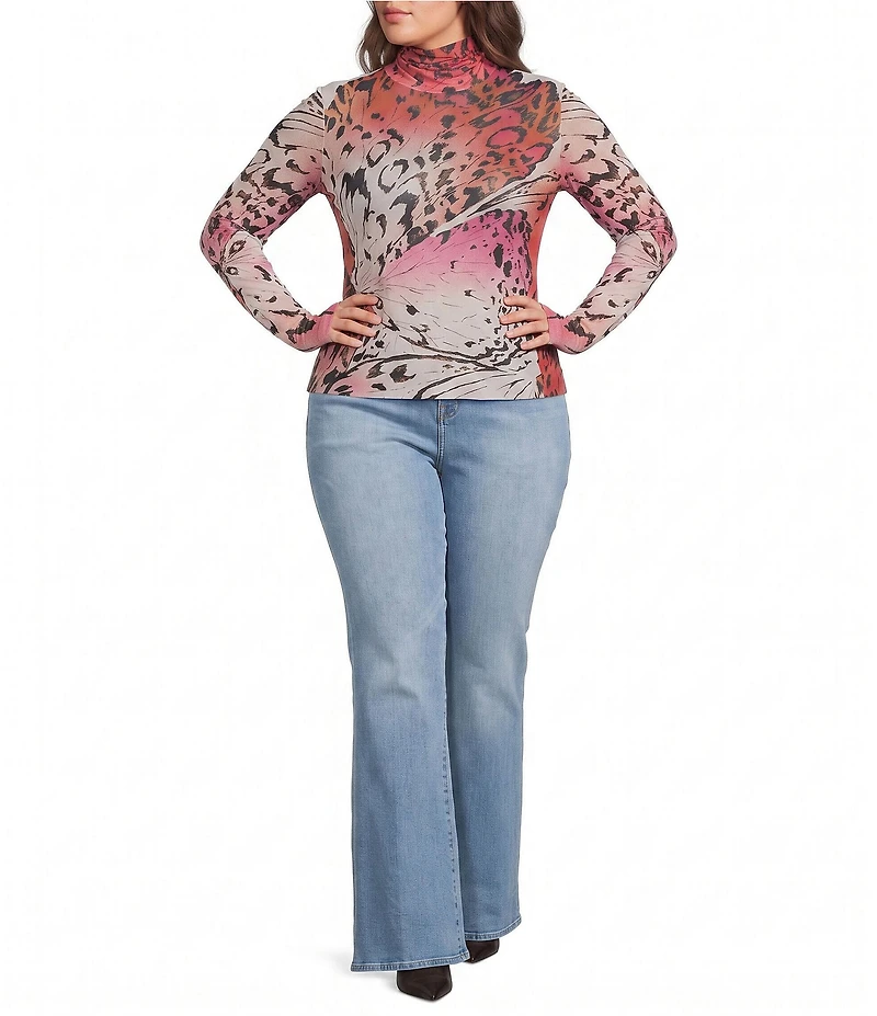 AFRM Plus Size Zadie Butterfly Printed Mock Neck Long Sleeve Mesh Top