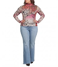 AFRM Plus Size Zadie Butterfly Printed Mock Neck Long Sleeve Mesh Top
