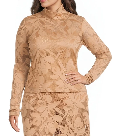AFRM Plus Size Zadie Crochet Floral Lace Mock Neck Coordinating Long Sleeve Top