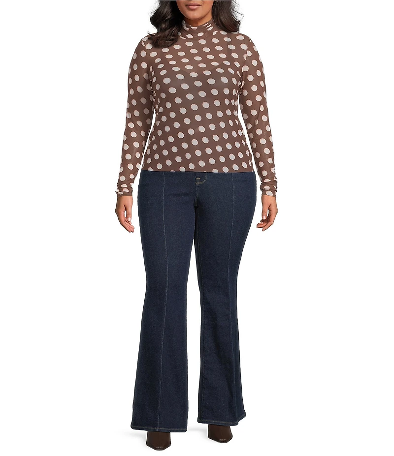 AFRM Plus Size Zadie Polka Dot Print Mock Neck Long Sleeve Mesh Top