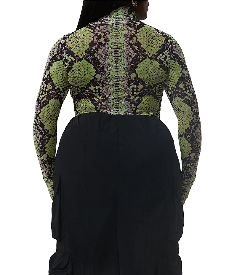 AFRM Plus Size Zadie Snake Print Mock Neck Long Sleeve Mesh Top