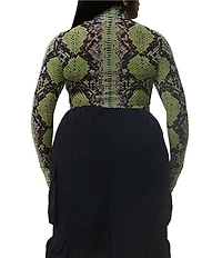 AFRM Plus Size Zadie Snake Print Mock Neck Long Sleeve Mesh Top