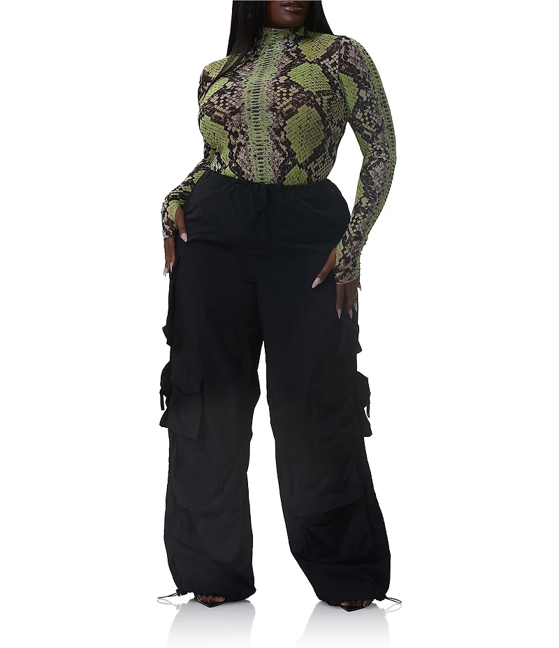 AFRM Plus Size Zadie Snake Print Mock Neck Long Sleeve Mesh Top