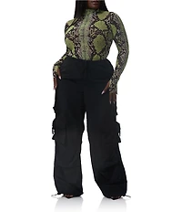 AFRM Plus Size Zadie Snake Print Mock Neck Long Sleeve Mesh Top