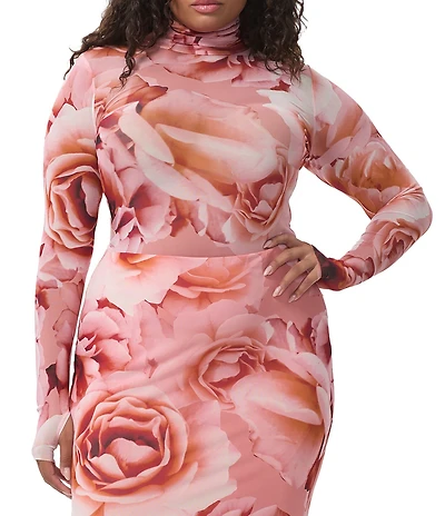AFRM Plus Zadie Coordinating Floral Print Mock Neck Long Sleeve Top