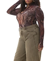 AFRM Plus Zadie Snake Print Mock Neck Long Sleeve Mesh Top