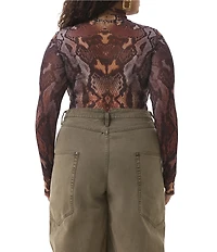 AFRM Plus Zadie Snake Print Mock Neck Long Sleeve Mesh Top