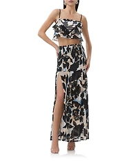 AFRM Quincy Floral Mesh Smocked Slit Detail Coordinating Maxi Skirt