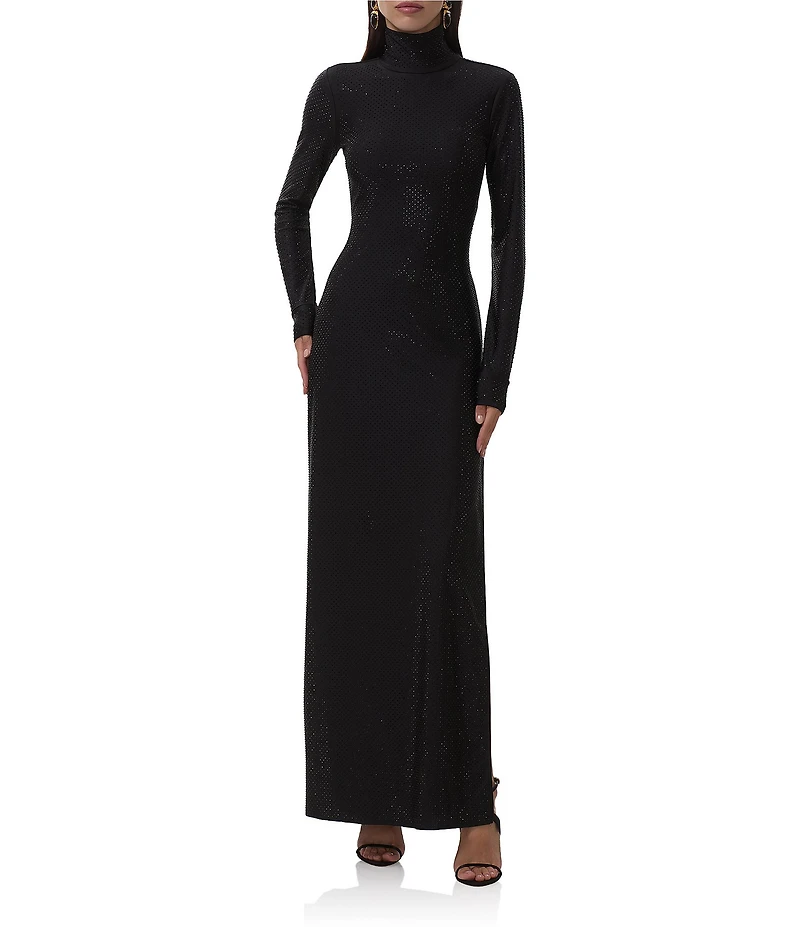 AFRM Shailene Flocked Mesh Mock Neck Long Sleeve Midi Dress