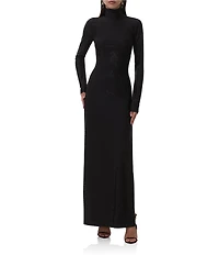AFRM Shailene Flocked Mesh Mock Neck Long Sleeve Midi Dress
