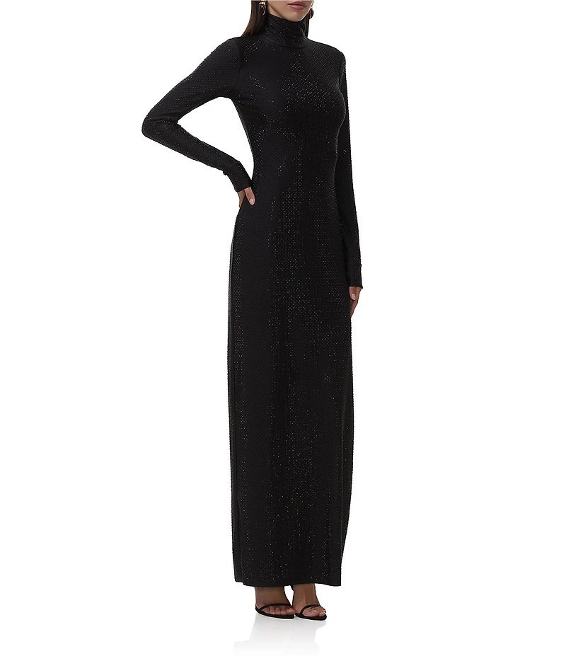 AFRM Shailene Flocked Mesh Mock Neck Long Sleeve Midi Dress