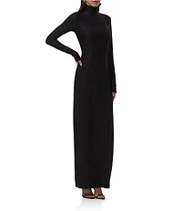 AFRM Shailene Flocked Mesh Mock Neck Long Sleeve Midi Dress