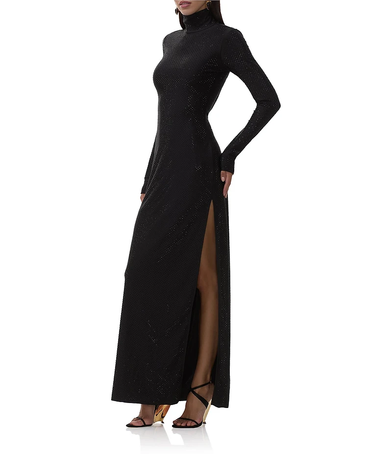 AFRM Shailene Flocked Mesh Mock Neck Long Sleeve Midi Dress