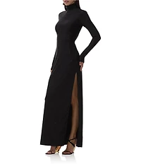 AFRM Shailene Flocked Mesh Mock Neck Long Sleeve Midi Dress