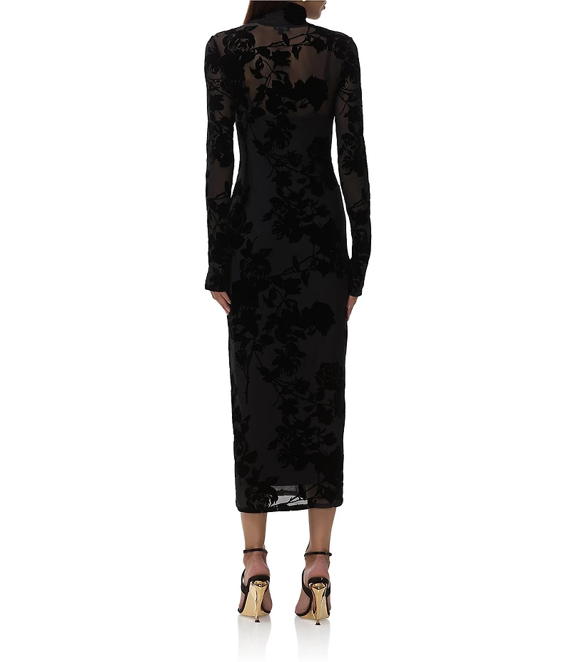 AFRM Shailene Floral Flocked Mesh Mock Neck Long Sleeve Midi Dress