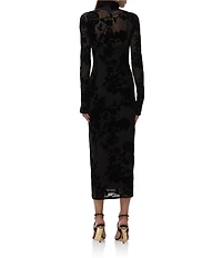 AFRM Shailene Floral Flocked Mesh Mock Neck Long Sleeve Midi Dress