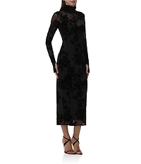 AFRM Shailene Floral Flocked Mesh Mock Neck Long Sleeve Midi Dress