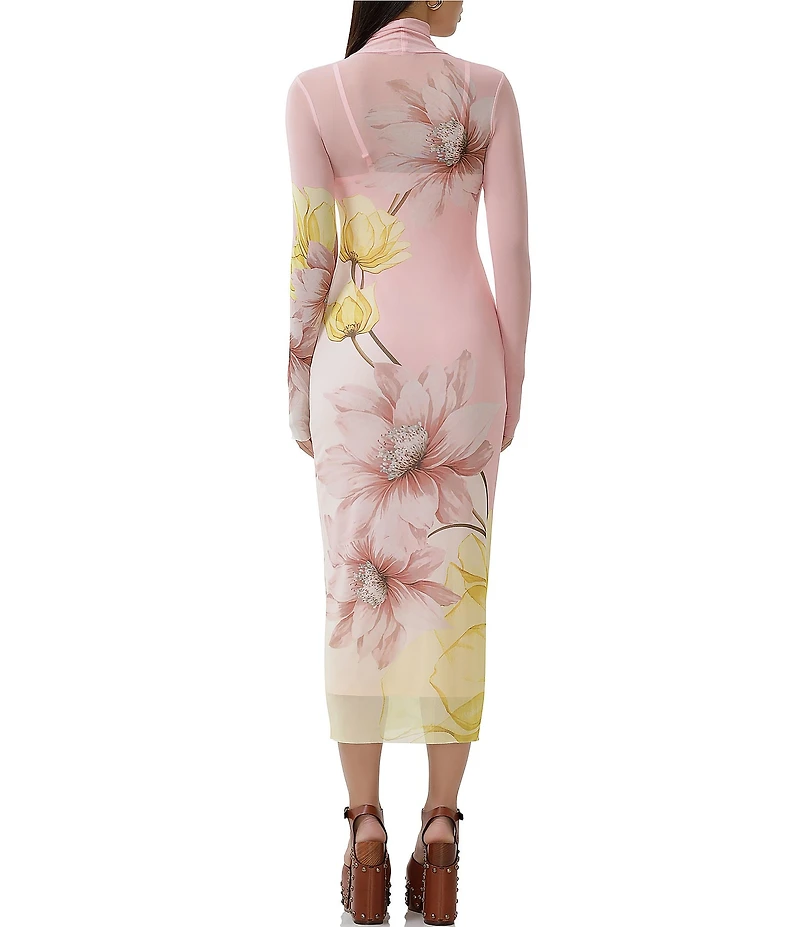 AFRM Shailene Floral Print Turtleneck Long Sleeve Midi Dress