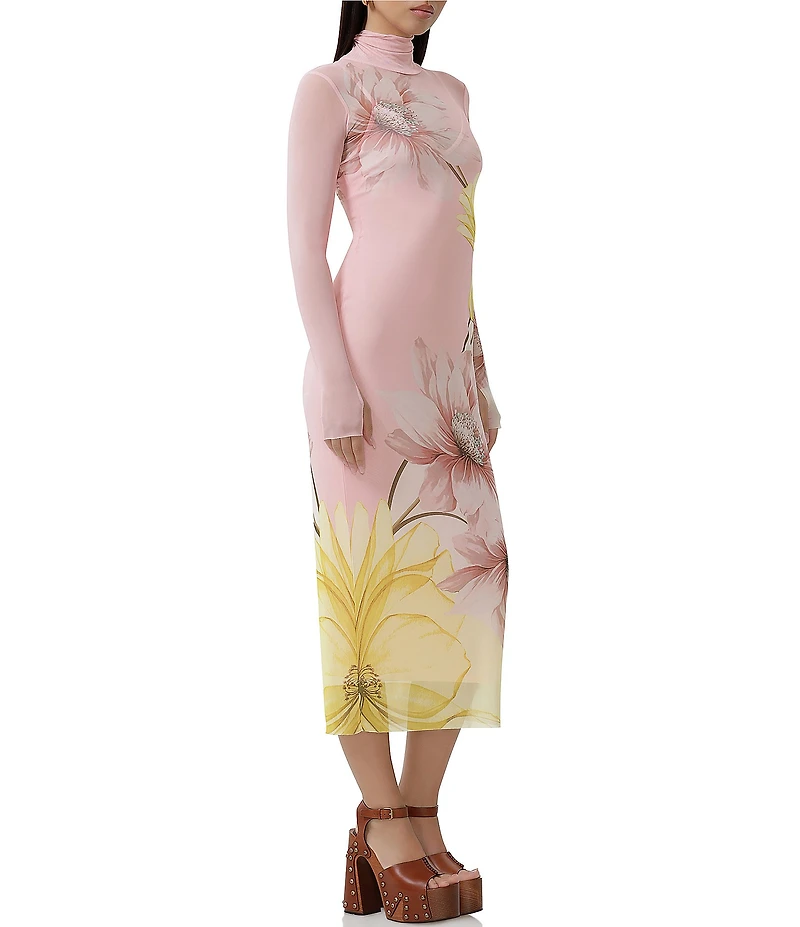 AFRM Shailene Floral Print Turtleneck Long Sleeve Midi Dress