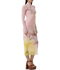 AFRM Shailene Floral Print Turtleneck Long Sleeve Midi Dress