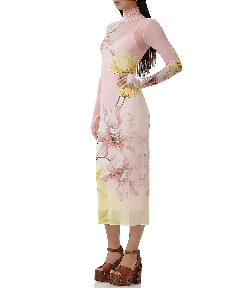 AFRM Shailene Floral Print Turtleneck Long Sleeve Midi Dress