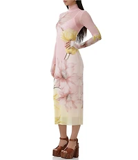 AFRM Shailene Floral Print Turtleneck Long Sleeve Midi Dress