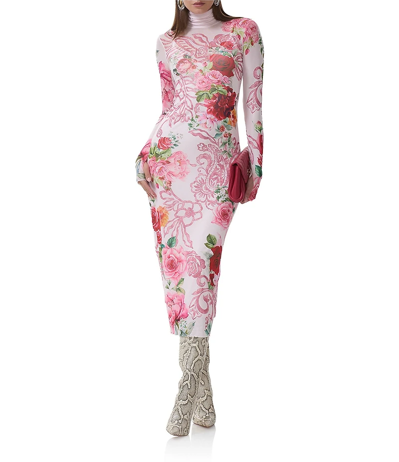 AFRM Shailene Floral Printed Turtleneck Long Sleeve Midi Dress