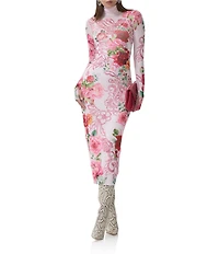 AFRM Shailene Floral Printed Turtleneck Long Sleeve Midi Dress