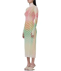 AFRM Shailene Mesh Geometric Print Turtleneck Long Sleeve Midi Dress