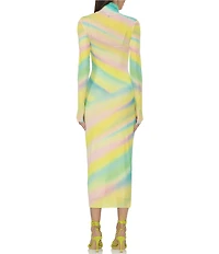 AFRM Shailene Printed Mesh Turtleneck Long Sleeve Midi Dress