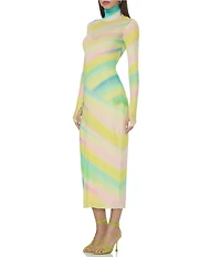 AFRM Shailene Printed Mesh Turtleneck Long Sleeve Midi Dress