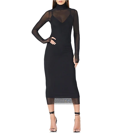 AFRM Shailene Turtleneck Long Sleeve Mesh Midi Dress