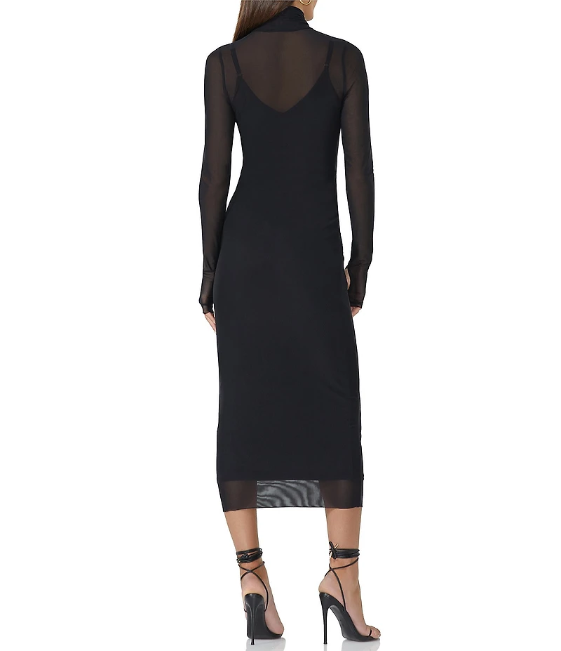 AFRM Shailene Turtleneck Long Sleeve Mesh Midi Dress