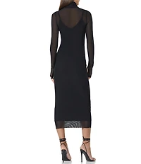AFRM Shailene Turtleneck Long Sleeve Mesh Midi Dress