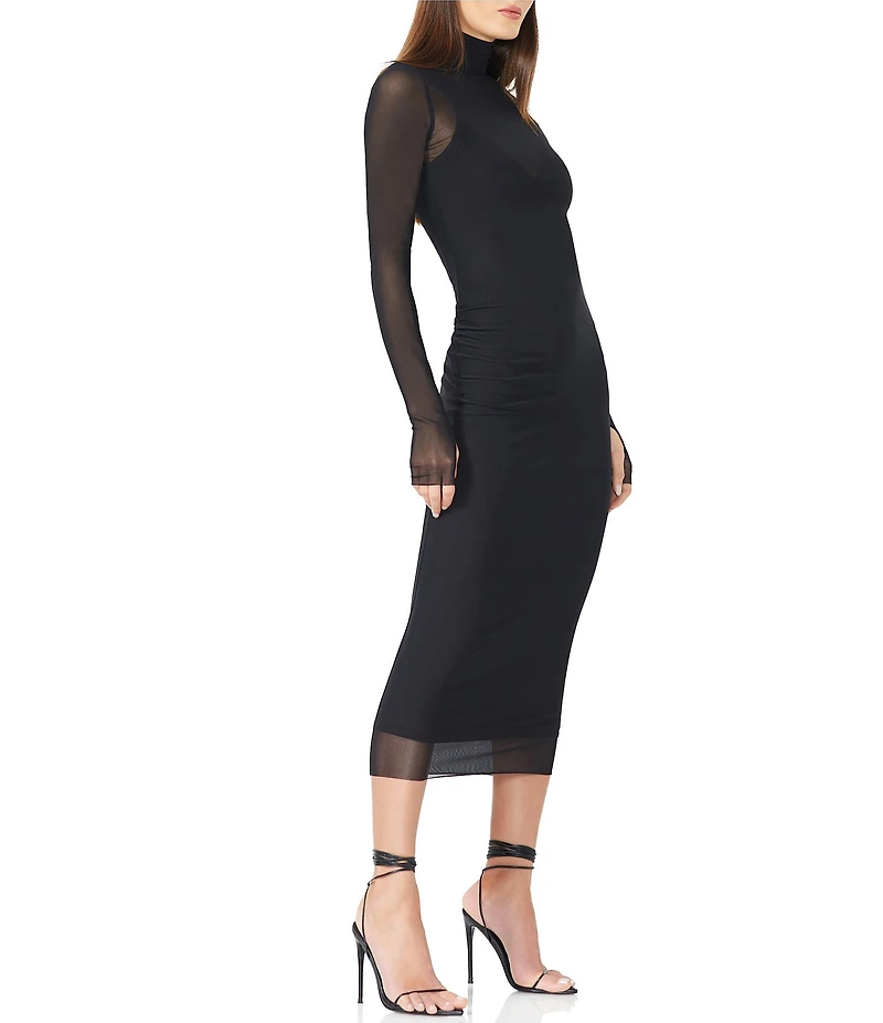 AFRM Shailene Turtleneck Long Sleeve Mesh Midi Dress
