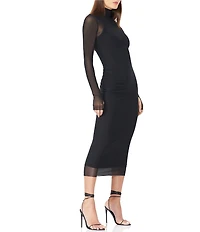 AFRM Shailene Turtleneck Long Sleeve Mesh Midi Dress