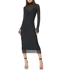 AFRM Shailene Turtleneck Long Sleeve Mesh Midi Dress