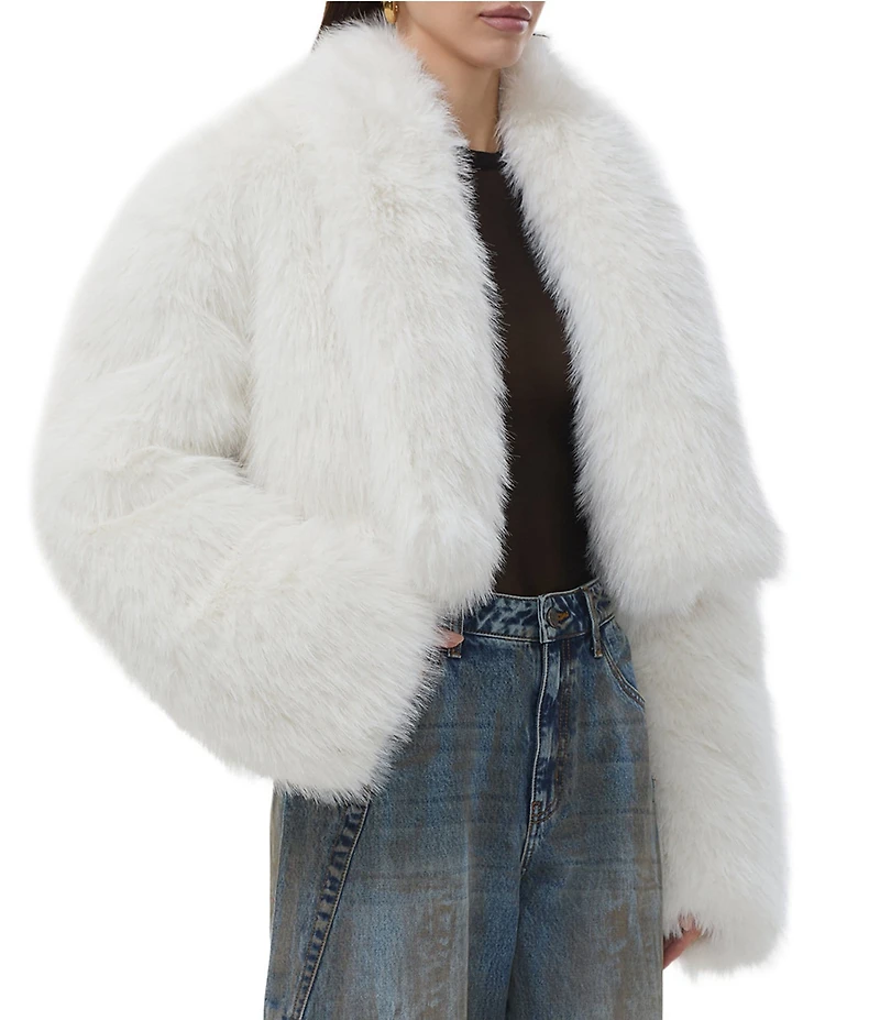 AFRM Stephanie Faux Fur Round Neck Long Barrel Sleeve Cropped Jacket