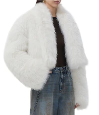 AFRM Stephanie Faux Fur Round Neck Long Barrel Sleeve Cropped Jacket