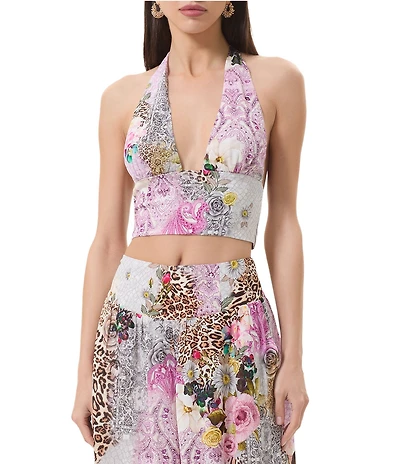 AFRM Sylas Animal and Floral Printed Halter Neck Sleeveless Coordinating Top