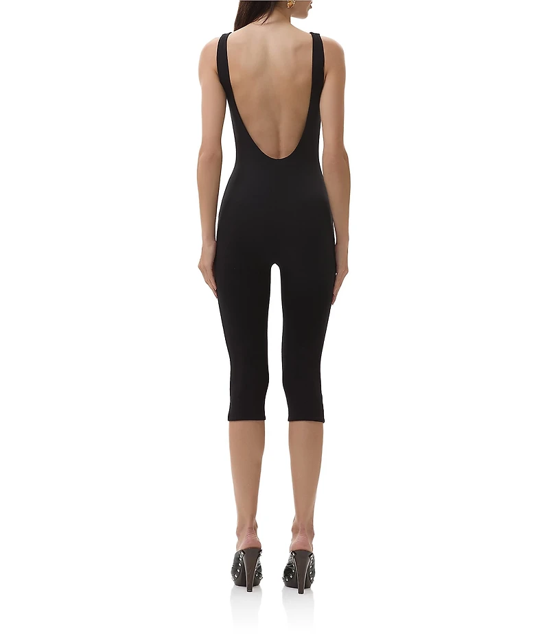 AFRM Tahlia Boat Neck Sleeveless Open Back Capri Crepe Capsuit Romper