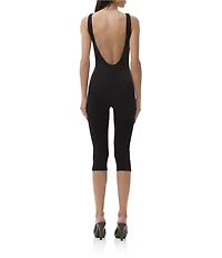 AFRM Tahlia Boat Neck Sleeveless Open Back Capri Crepe Capsuit Romper