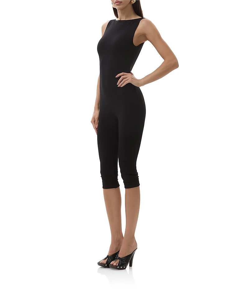AFRM Tahlia Boat Neck Sleeveless Open Back Capri Crepe Capsuit Romper
