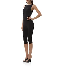 AFRM Tahlia Boat Neck Sleeveless Open Back Capri Crepe Capsuit Romper