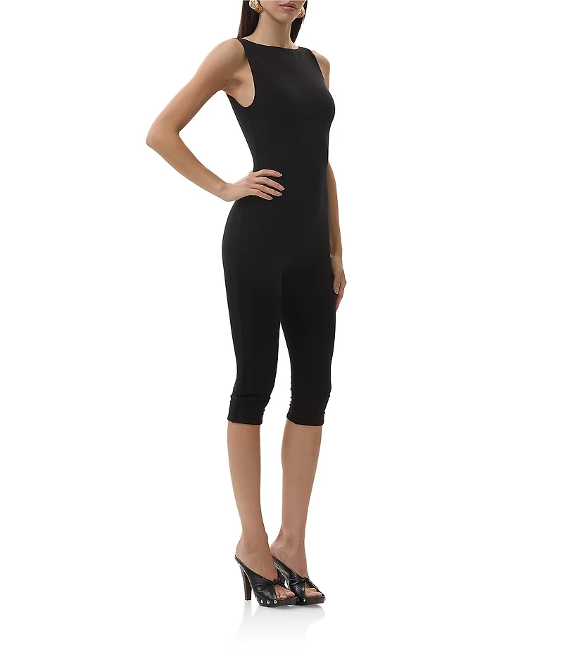 AFRM Tahlia Boat Neck Sleeveless Open Back Capri Crepe Capsuit Romper