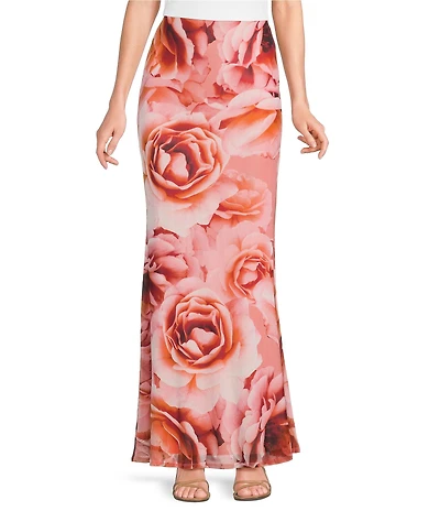 AFRM Tegan Floral Print Mesh Coordinating Maxi Skirt