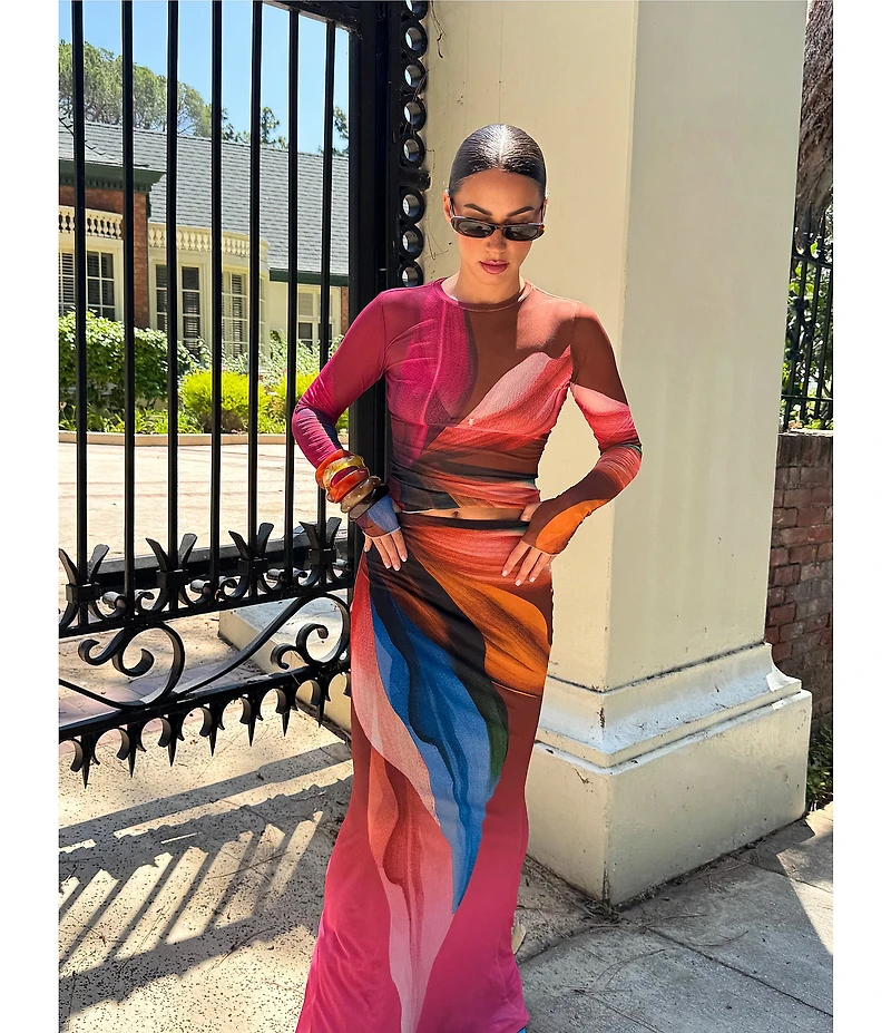 AFRM Tegan Printed Mesh Coordinating Maxi Skirt