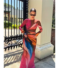 AFRM Tegan Printed Mesh Coordinating Maxi Skirt