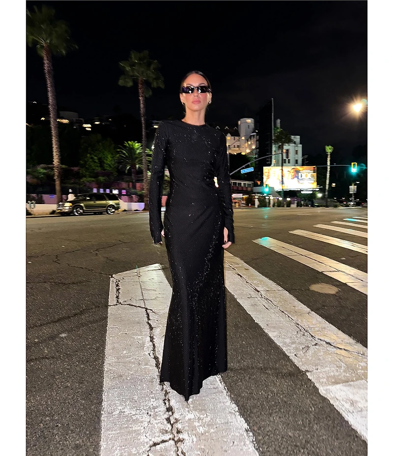 AFRM Tegan Rhinestone Stud Jersey Pencil Maxi Skirt