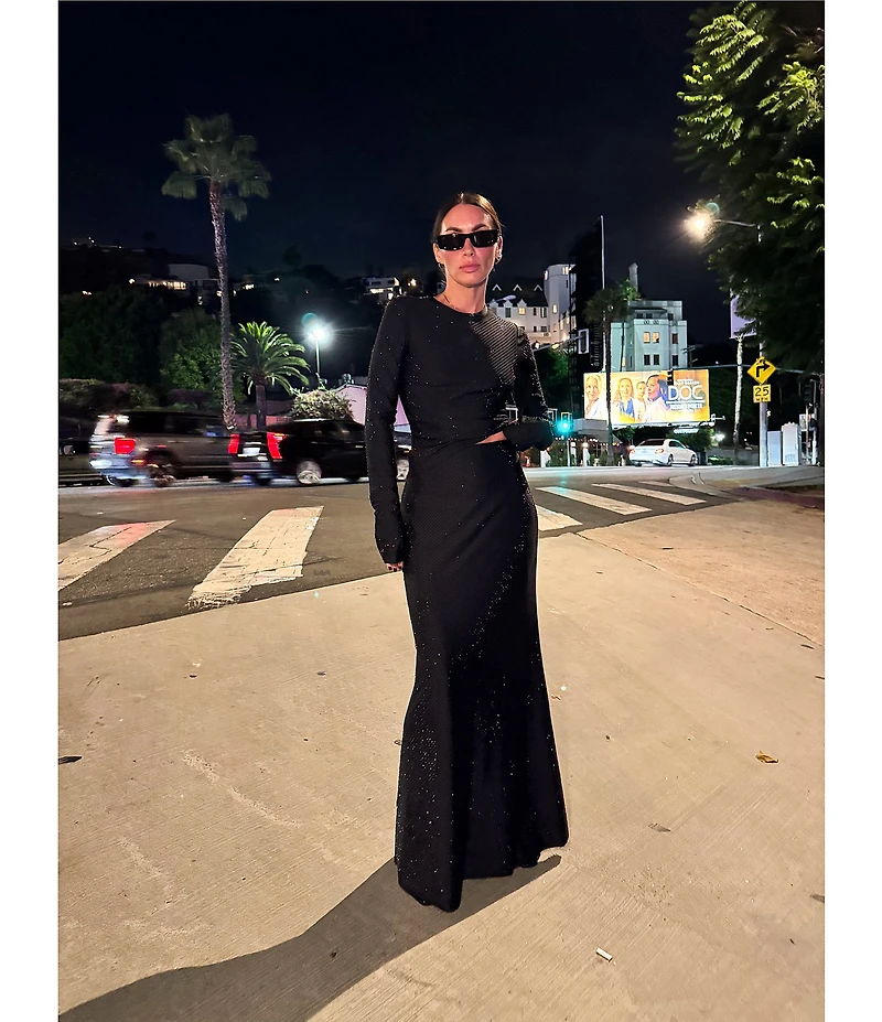 AFRM Tegan Rhinestone Stud Jersey Pencil Maxi Skirt